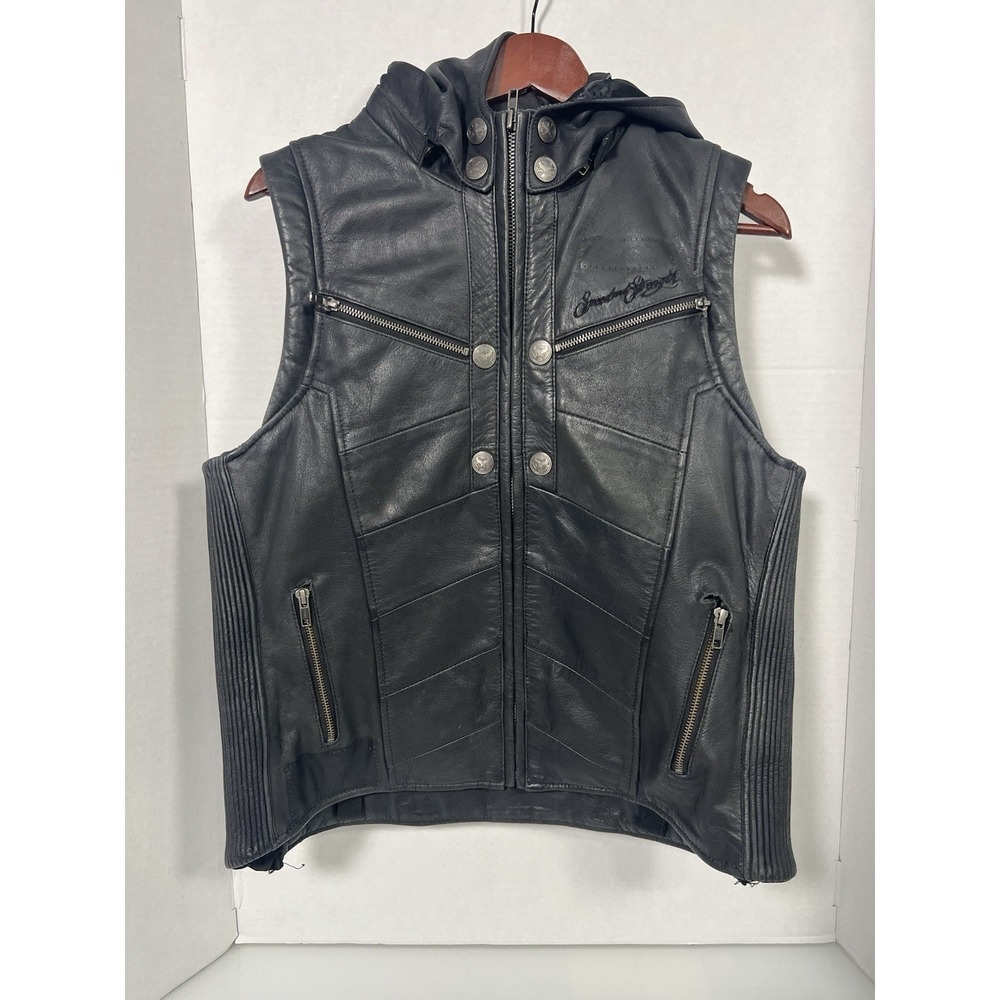 Speed And Strength Hell's Belles Leather Hoodie Vest Women's LARGE Black